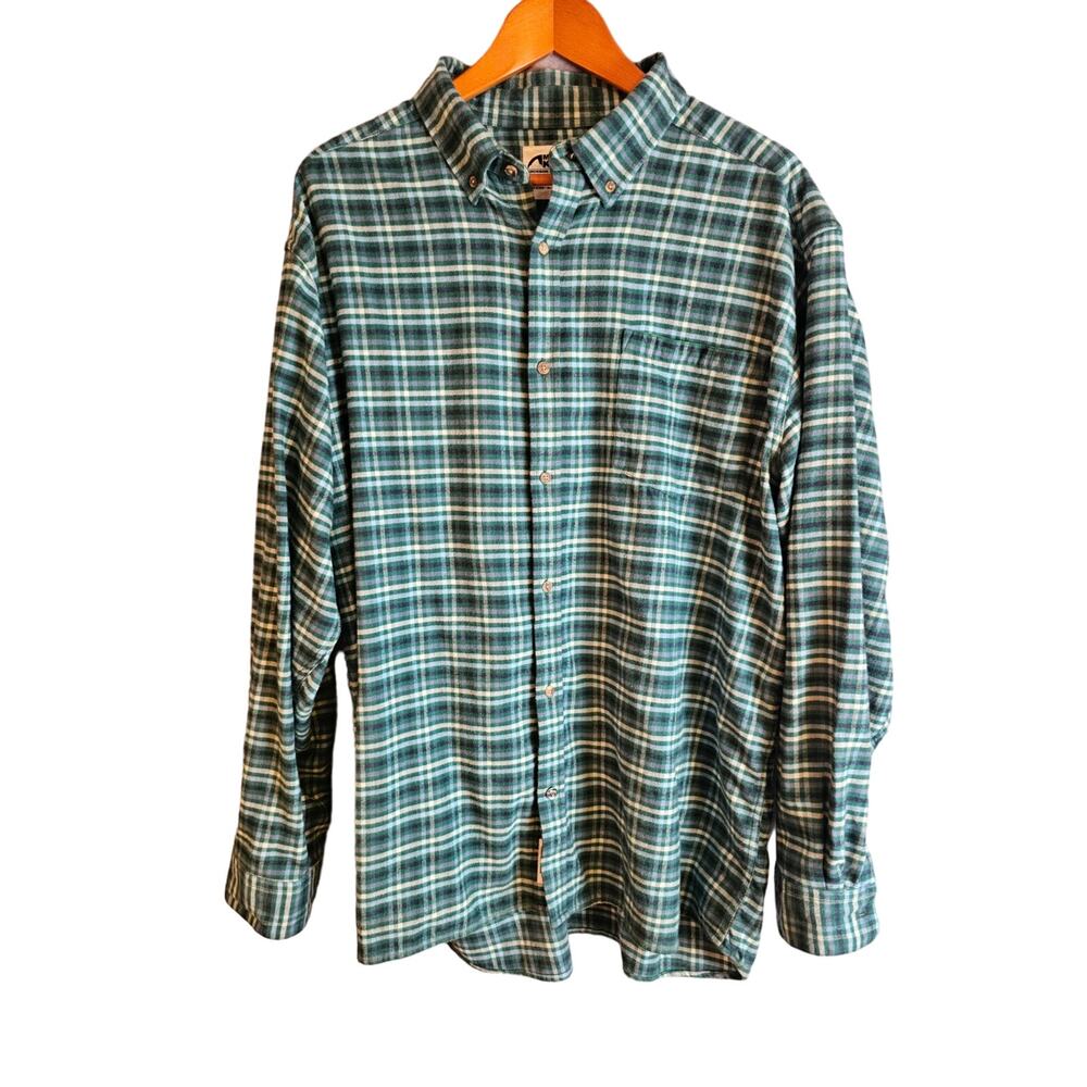 Mountain Khakis Men's Cotton Flannel Button Up. Green Plaid. Size XL